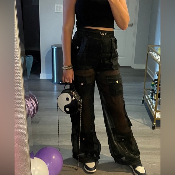 Audette Black Cargo Jogger Sheer Pants XS - Picture 9 of 16